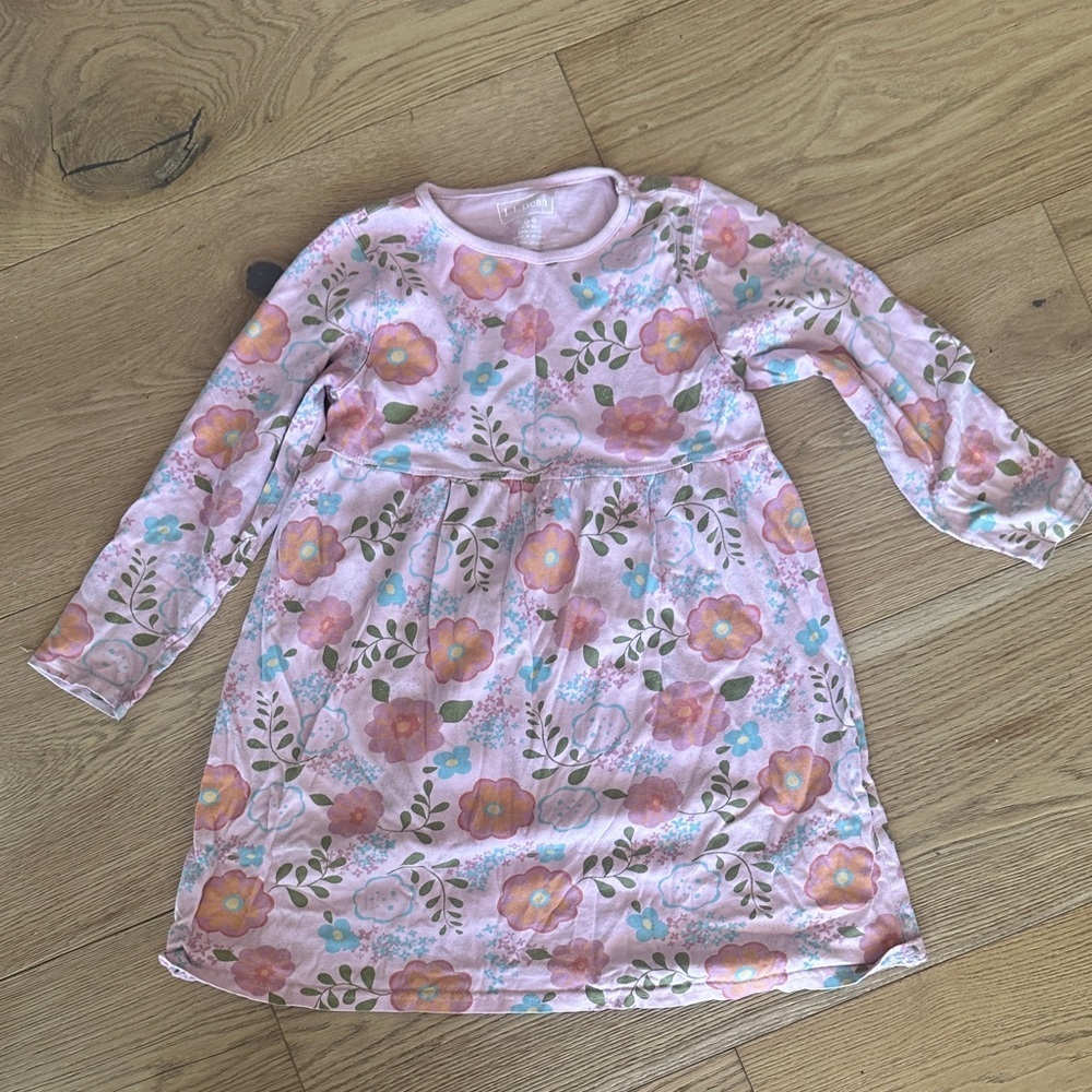 L.L. Bean Girls' Floral Cotton dress - Pink and Blue 5/6